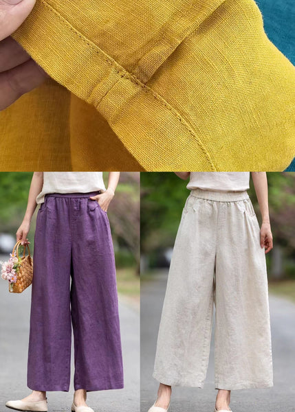 Pockets Linen Summer Pants Straight Art Oversized Purple FashionChic