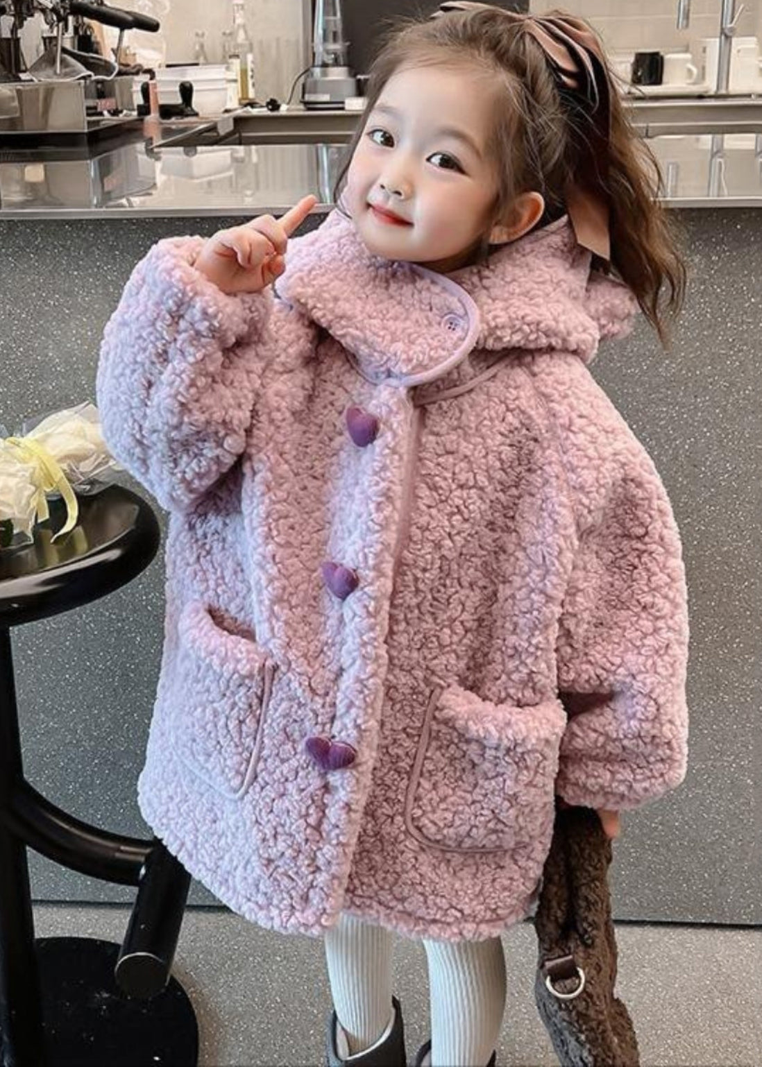 Art Purple Patchwork Pockets Faux Fur Girls Hoodie Long Coat Winter WL033 MM-RCTZ-CGTS241120