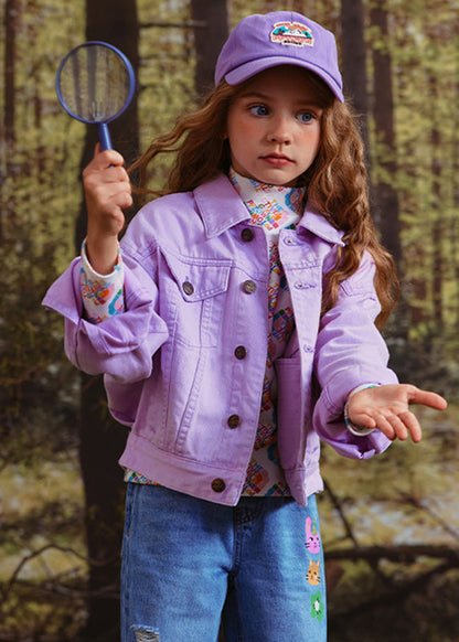 Art Purple Peter Pan Collar Patchwork Kids Coat Fall QV052 MM-RCTZCGTS241026