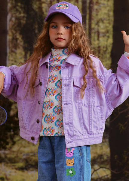 Art Purple Peter Pan Collar Patchwork Kids Coat Fall QV052 MM-RCTZCGTS241026
