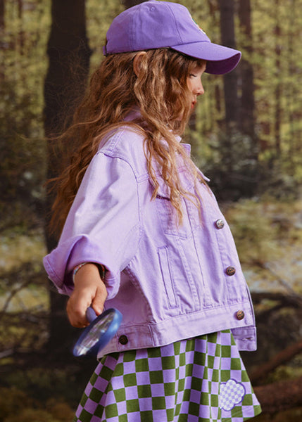 Art Purple Peter Pan Collar Patchwork Kids Coat Fall QV052 MM-RCTZCGTS241026