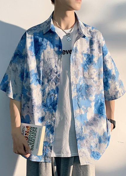 Art Purple Peter Pan Collar Print Mens Shirts Short Sleeve HG029 Men-Silk-MENSTP240725