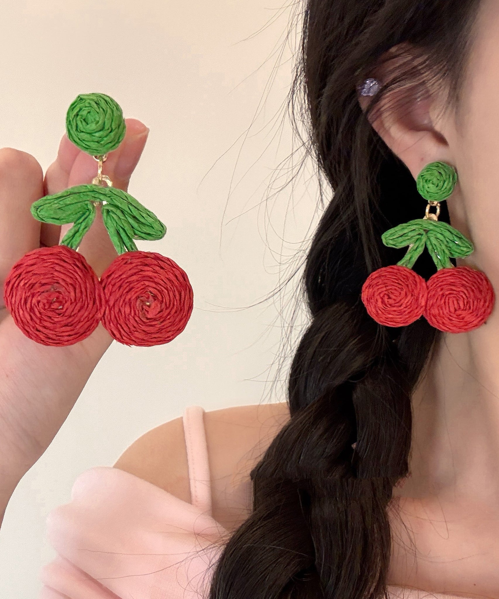 Earring Art Weaving Alloy Strawberry Red Drop FashionChic