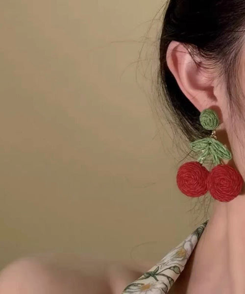 Earring Art Weaving Alloy Strawberry Red Drop FashionChic