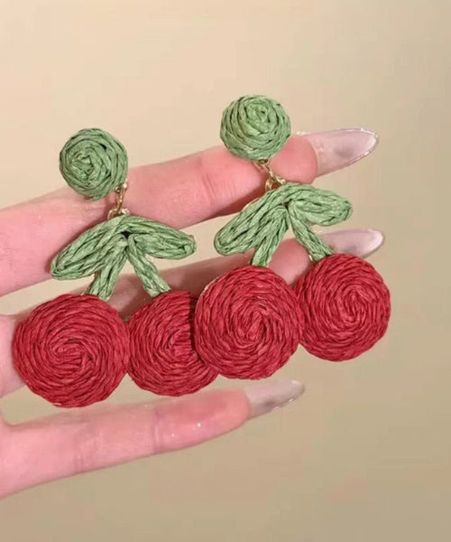 Earring Art Weaving Alloy Strawberry Red Drop FashionChic