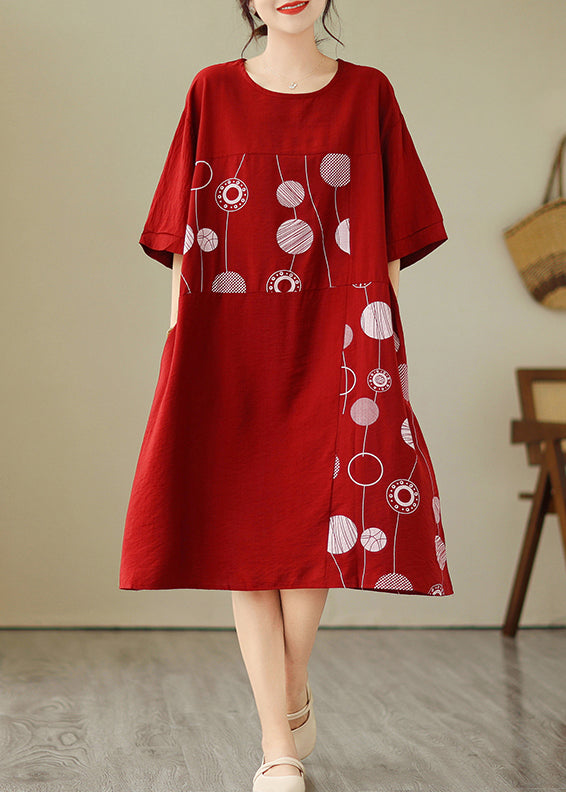 Art Red Dot Patchwork Maxi Dress Summer GH1068 Ada Fashion