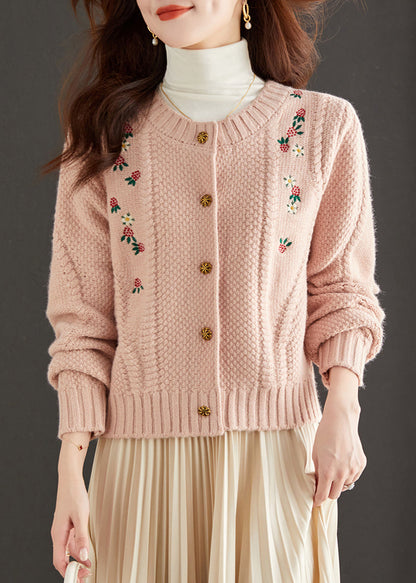 Art Red Embroidered Button Knit Cardigan Fall QS019 OM-BB241010