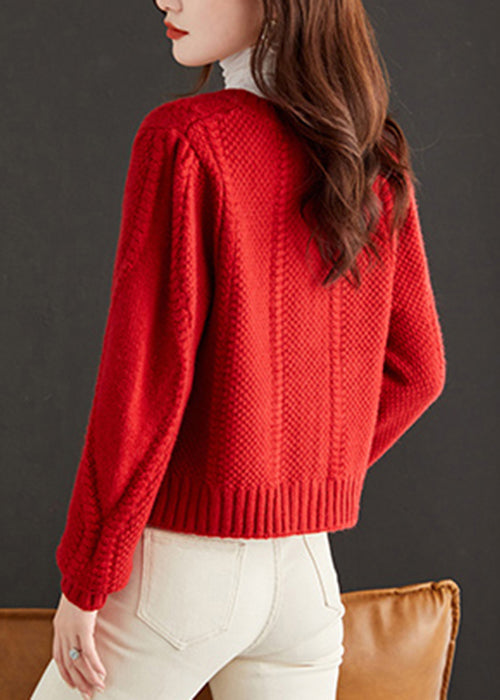 Art Red Embroidered Button Knit Cardigan Fall QS019 OM-BB241010