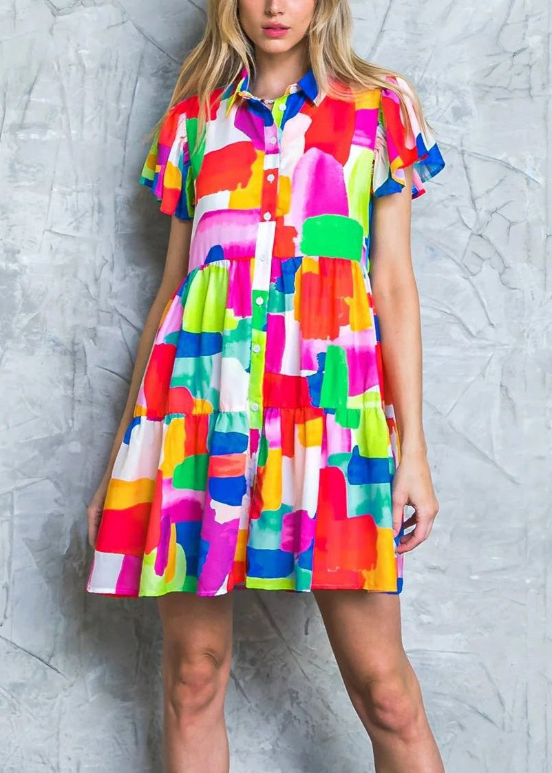Art Red Peter Pan Collar Button Cotton Shirts Dress Summer AU1017 OM-ZS240902