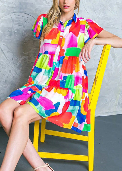 Art Red Peter Pan Collar Button Cotton Shirts Dress Summer AU1017 OM-ZS240902