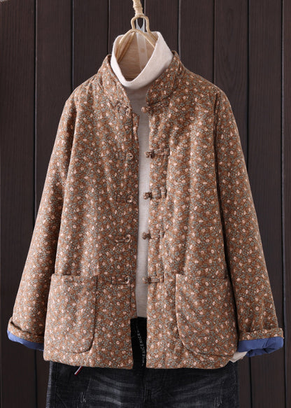 Art Red Print Button Pockets Thick Coat Winter QG036 OM-DJK241016