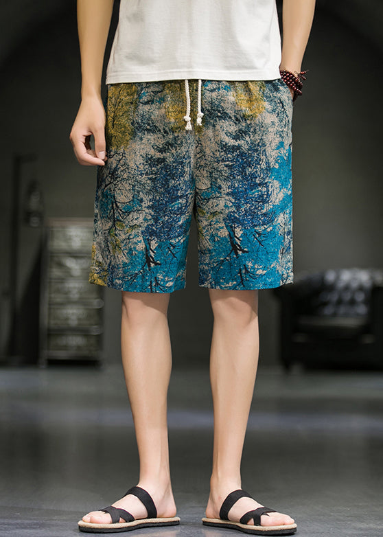 Elastic Red Pants Summer Waist Art Men Print Cotton FashionChic