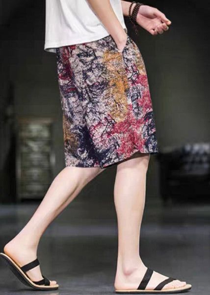 Elastic Red Pants Summer Waist Art Men Print Cotton FashionChic