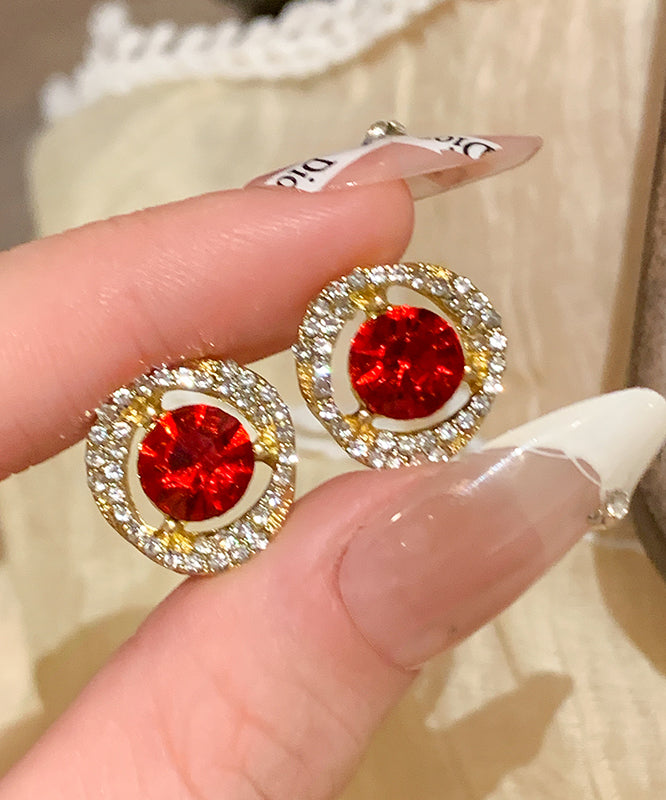 Art Red Sterling Silver Alloy Zircon Crystal Stud Earrings ET023 ABC