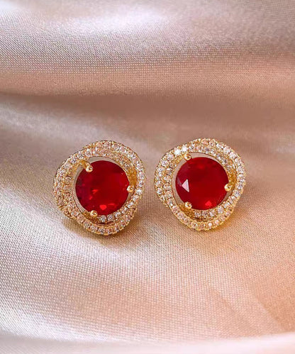 Art Red Sterling Silver Alloy Zircon Crystal Stud Earrings ET023 ABC