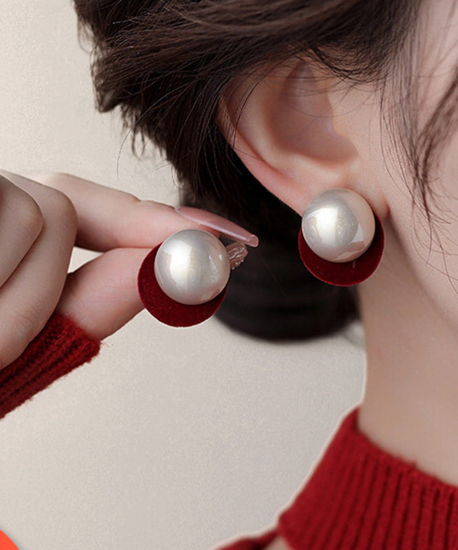 Silver Stud Art Red Earrings Pearl Flocking Sterling FashionChic