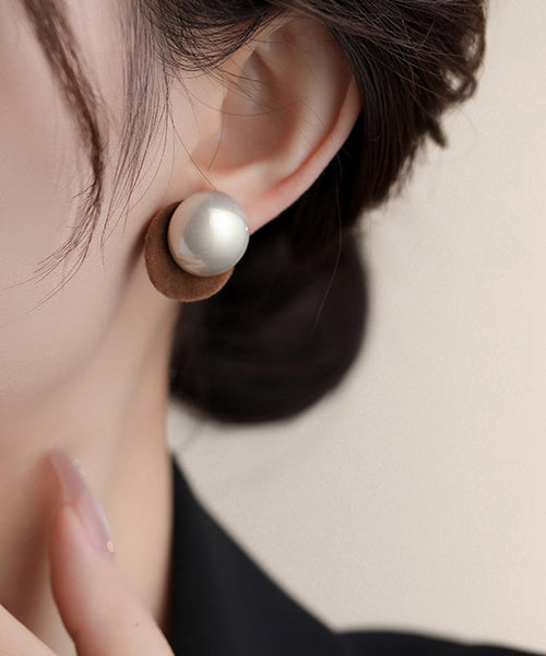 Silver Stud Art Red Earrings Pearl Flocking Sterling FashionChic