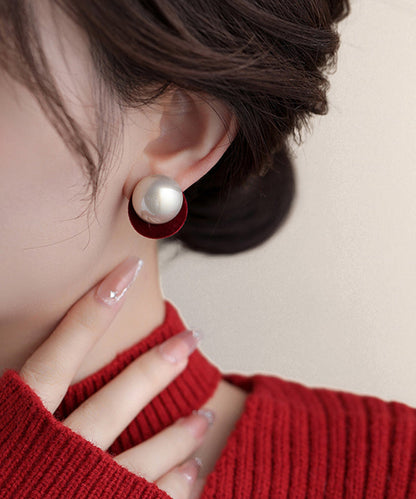 Silver Stud Art Red Earrings Pearl Flocking Sterling FashionChic