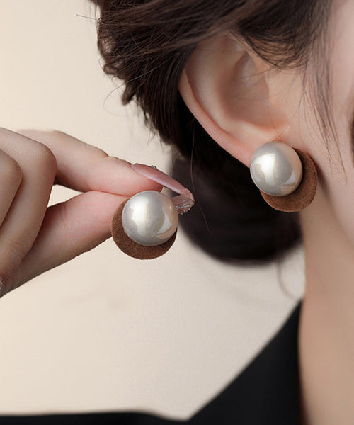 Silver Stud Art Red Earrings Pearl Flocking Sterling FashionChic