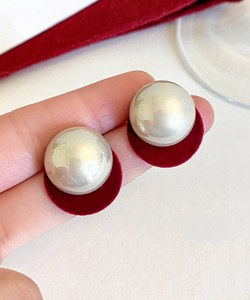Silver Stud Art Red Earrings Pearl Flocking Sterling FashionChic