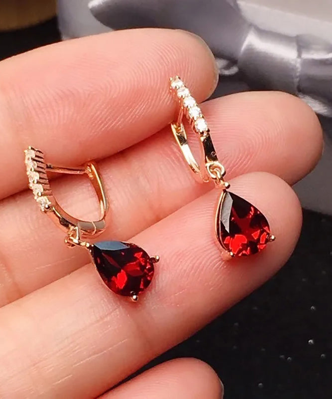 Art Red Sterling Silver Overgild Inlaid Gem Stone Zircon Drop Earrings AC1052 Genistyle Shop