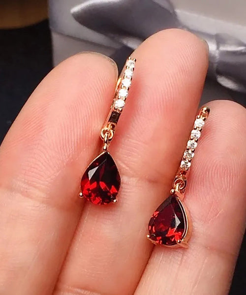 Art Red Sterling Silver Overgild Inlaid Gem Stone Zircon Drop Earrings AC1052 Genistyle Shop