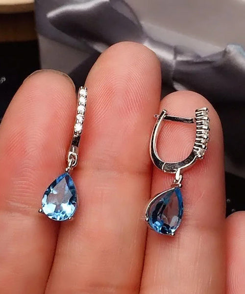 Art Red Sterling Silver Overgild Inlaid Gem Stone Zircon Drop Earrings AC1052 Genistyle Shop