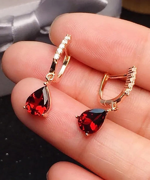 Art Red Sterling Silver Overgild Inlaid Gem Stone Zircon Drop Earrings AC1052 Genistyle Shop