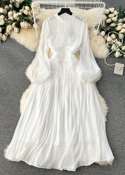 Art Red Wrinkled Solid Patchwork Silk Cotton Dress Long Sleeve TR053 ZS-FDL240730