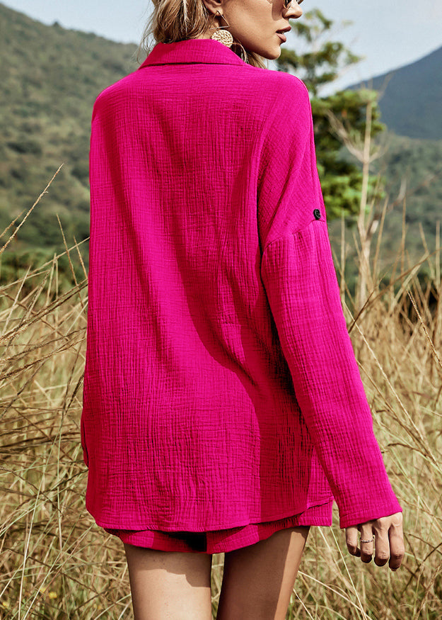 Art Summer Two Cotton Set Oversized Womens Pieces Rose FashionChic