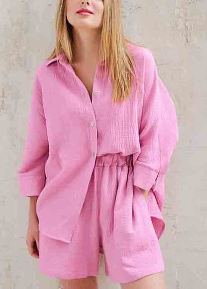 Solid Color Shorts Set Shirts Oversized Two And Pieces Art Cotton FashionChic