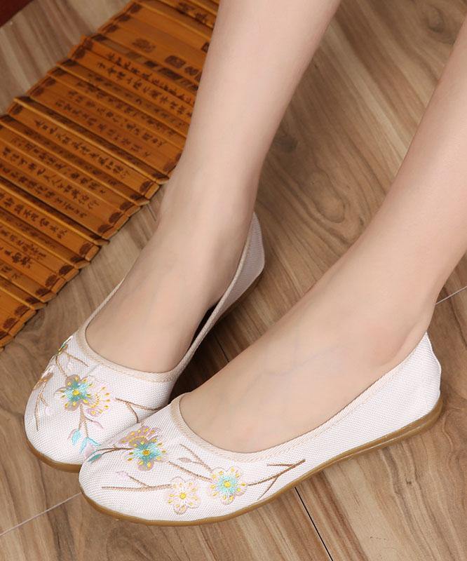 Art Splicing Flat Shoes For Women Beige Embroidered Cotton Linen Fabric RD026 ABC