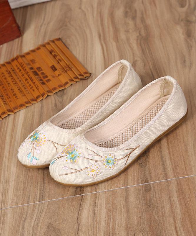 Art Splicing Flat Shoes For Women Beige Embroidered Cotton Linen Fabric RD026 ABC