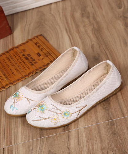 Art Splicing Flat Shoes For Women Beige Embroidered Cotton Linen Fabric RD026 ABC