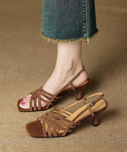 Art Splicing Sandals Peep Suede High Heel Toe Black FashionChic