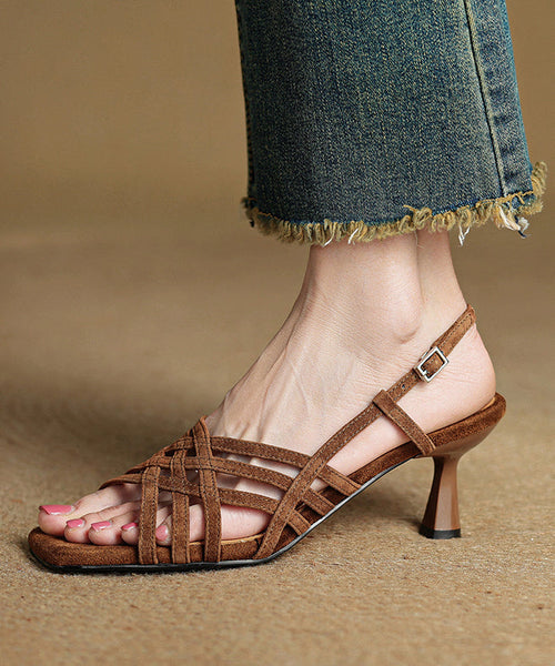 Art Splicing Sandals Peep Suede High Heel Toe Black FashionChic