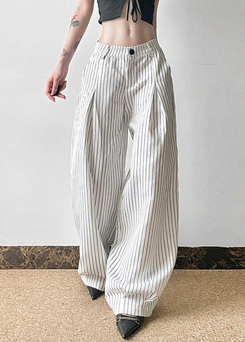 Pants Button Striped High Cotton Waist Summer Art FashionChic