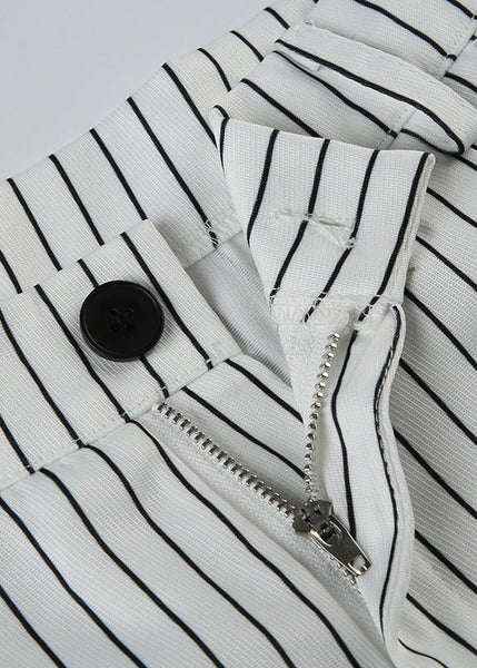 Pants Button Striped High Cotton Waist Summer Art FashionChic