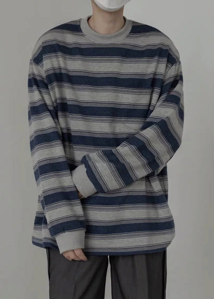 Men Art O-Neck Striped Pullover Cotton Spring Shirt T FashionChic