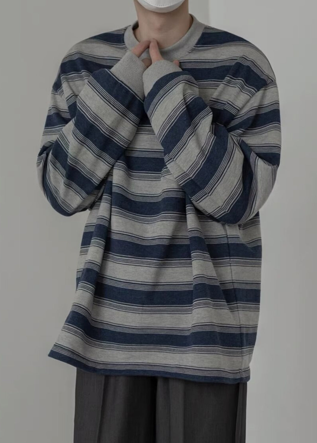 Men Art O-Neck Striped Pullover Cotton Spring Shirt T FashionChic