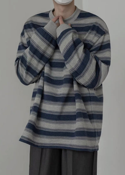 Men Art O-Neck Striped Pullover Cotton Spring Shirt T FashionChic