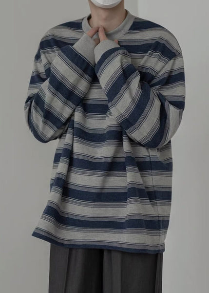 Men Art O-Neck Striped Pullover Cotton Spring Shirt T FashionChic