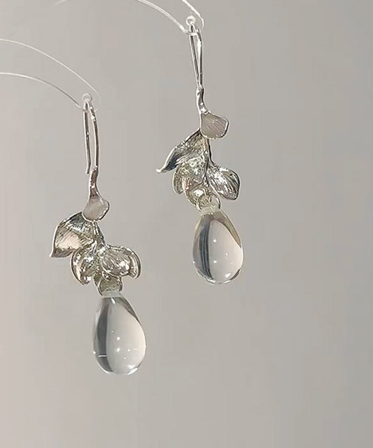 Earrings Drop Art Water Glass Alloy Droplet Leaves White FashionChic