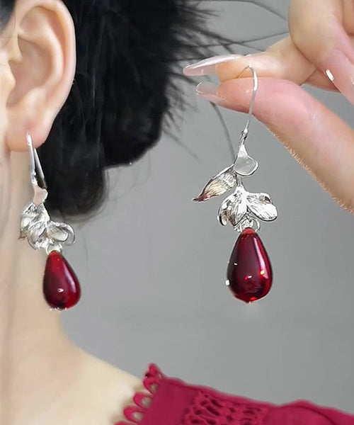 Earrings Drop Art Water Glass Alloy Droplet Leaves White FashionChic