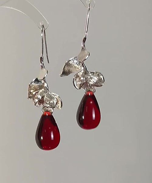 Earrings Drop Art Water Glass Alloy Droplet Leaves White FashionChic