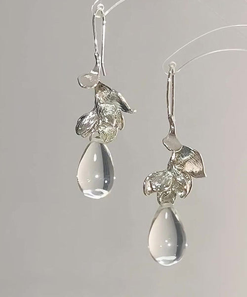 Earrings Drop Art Water Glass Alloy Droplet Leaves White FashionChic