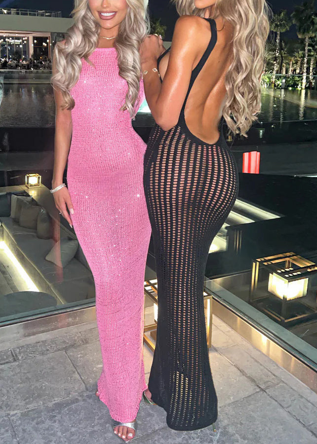 Hollow Dresses Out White Art Summer Backless Knit FashionChic