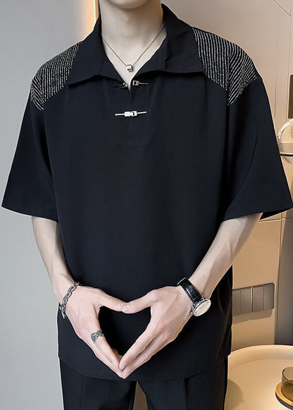 Summer Ice Button Polo Patchwork Art White Shirts Silk FashionChic