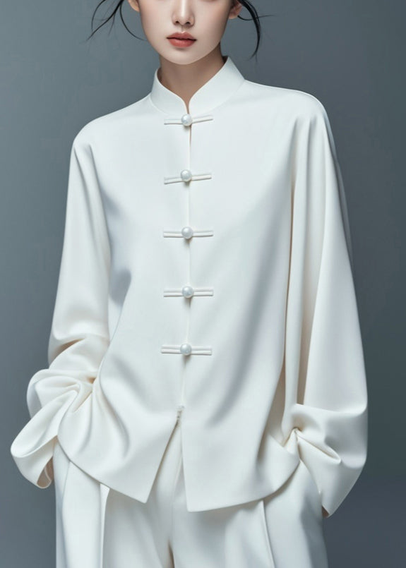 Art White Button Solid Thin Cotton Coat Fall AG1033 OM-ZS240912