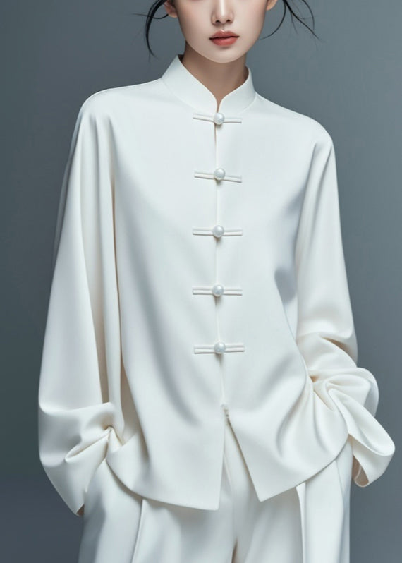 Art White Button Solid Thin Cotton Coat Fall AG1033 OM-ZS240912